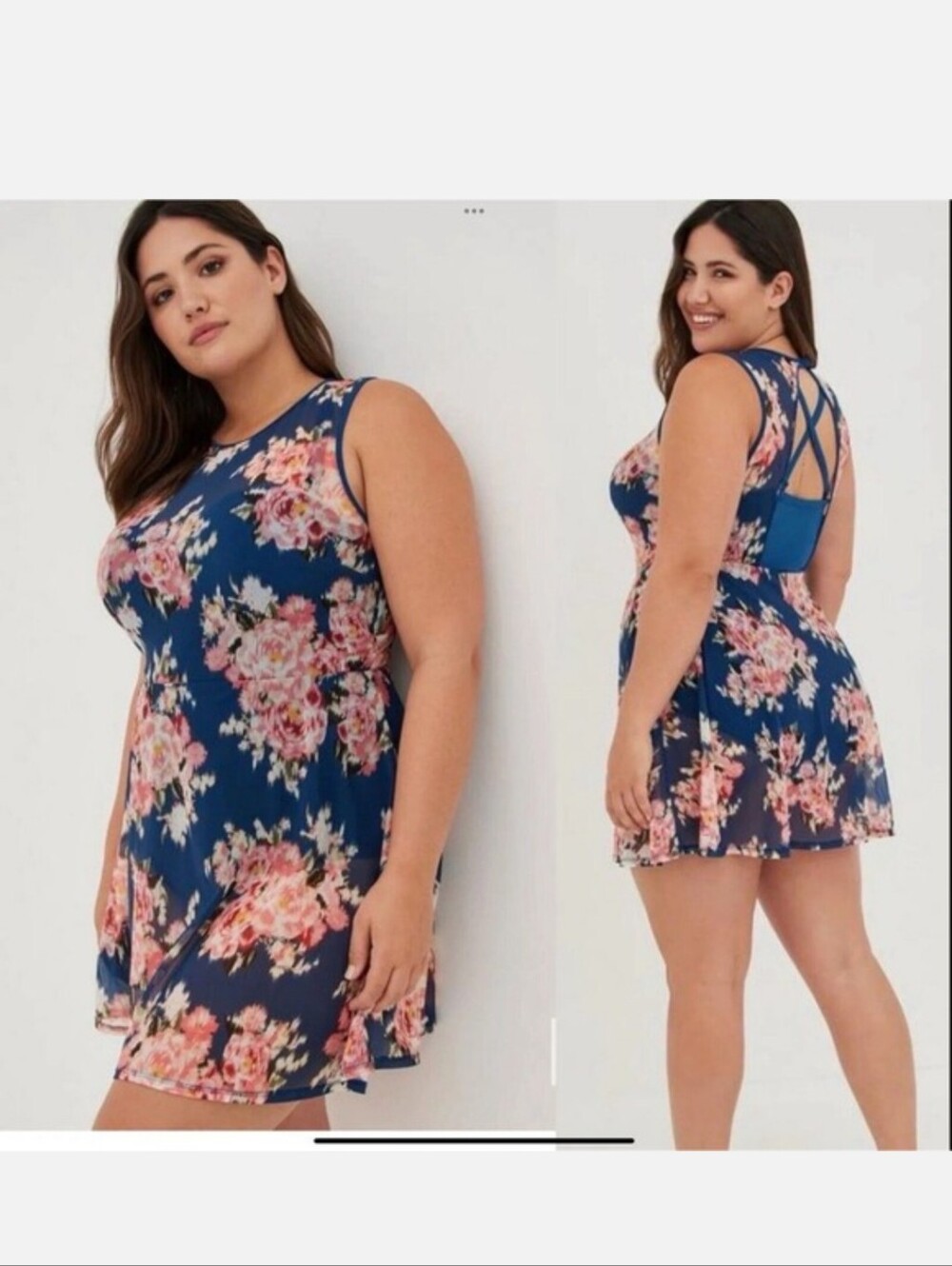 Torrid Swimsuit Swim Dress Peplum Underwire Floral Mesh Overlay Plus Size 3 D/DD